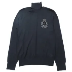 未使用 DOLCE&GABBANA ドルチェアンドガッバーナ タートルネック ウール ニット 長袖 ハート クラウン DGロゴ 40 ブラック メンズ 古着 中古 USED