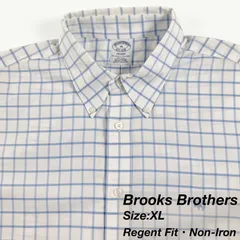 【XL】Brooks Brothers Original Polo Shirt / Regent Fit / American Supima Cotton Non-Iron / White-Light Blue Windowpane Check メンズ