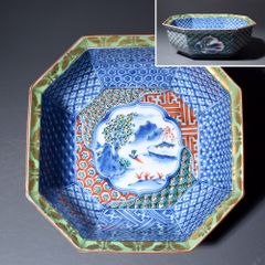 美濃焼 三洋陶器 龍峰窯 緑彩金欄手菓子鉢 八角鉢 鉢 中鉢 正月 年末