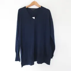 未使用 iCB アイシービー Vネック 長袖 ウール ニット カットソー セーター S ネイビー レディース 古着 中古 USED