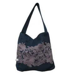 美品 minä perhonen ミナペルホネン smile flower holiday bag リネン 刺繍 ハンドバッグ ネイビー レディース 古着 中古 USED