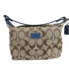 新品同様 COACH コーチ シグネチャー アクセサリーポーチ ハンドバッグ ベージュ ネイビー レディース 古着 中古 USED