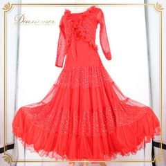 社交ダンス 衣装 スタンダード ドレス ワンピース パーティ衣装 赤