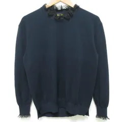 美品 25SS Drawer ドゥロワー 16G ネックフリル ロングスリーブ ニットセーター 6513-199-1177 サイズ1 ネイビー レディース 古着 中古 USED