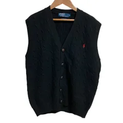 美品 Polo by RALPH LAUREN ポロバイラルフローレン ケーブルニットベスト Mサイズ ブラック メンズ 古着 中古 USED