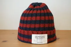 ナカシマ　レディース＆メンズ　ボーダー柄　編み込みニット帽　ワインレッド＆紺色　サイズ５６cm〜５９cm　キャップ　帽子　[[HH]]