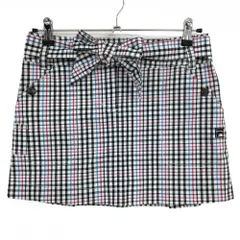 【美品】フィラゴルフ スカート 白×黒 チェック ロゴ刺しゅう ティー装着可 インナーパンツ付  レディース 2(L) ゴルフウェア FILA GOLF