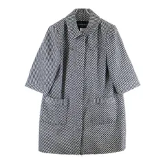 CHANEL (シャネル) ココマークボタン ストライプ総柄 ツイード ステンカラー コート ネイビー/ホワイト レディース P53429V31165