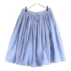 miumiu (ミュウミュウ) 22SS ストライプ総柄 ロゴ刺繍 ゴールドボタン ミディアム フレア スカート ライトブルー レディース MG1817