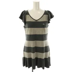 バーバリー ロンドン BURBERRY LONDON ニットミニワンピース チュニック フレンチスリーブ ボーダー ウール混 38 グレー ライトグレー /NR