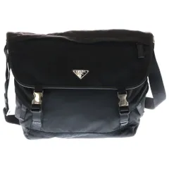 PRADA (プラダ) Re-Nylon xサフィアーノレザー 三角ロゴプレート付き ショルダーバッグ 2VD052 ブラック