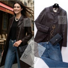 シャネル ジャケット コート CHANEL ブラウン ラムスキン レザー