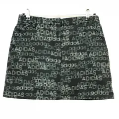 【超美品】アディダス スカート 黒×カーキ ロゴ総柄 裏起 レディース OT ゴルフウェア adidas