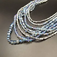 ライトブルー ビーズ 8連 ヴィンテージ ネックレス エスニック調 レトロ コスチュームジュエリー 夏 存在感 6Y-9