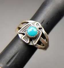 サンダーバード ターコイズ カボション 925シルバー ヴィンテージ リング 指輪 ネイティブアメリカンジュエリー チャイルドリング Y12-F