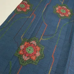 真綿紬 単衣 飛び柄 裄65.5 素敵な絣柄 正絹 着物 MK-1896