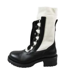 未使用 Christian Dior クリスチャンディオール diorland レザー レースアップ ブーツ ソックス 靴 シューズ 黒 白 39/26cm レディース 古着 中古 USED