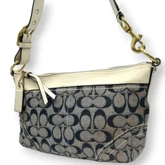 COACH コーチ ショルダーバッグ シグネチャー F10561 キャンバス レザー ネイビー ホワイト レディース ワンショルダー 斜め掛け可 自立可 クラシック エレガント コンパクト デイリーユース 人気 クリーニング済み s78