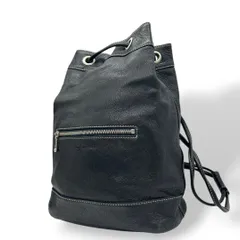 agnes b アニエスベー VOYAGE ショルダーバッグ 巾着 レザー 本革 黒 ブラック ロゴ ステッチ 巾着バッグ 斜め掛け可 ボディバッグ風 シルバー金具 s57