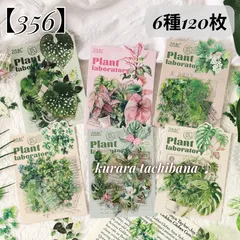【356】コラージュ素材 シール ステッカー PET 植物 葉っぱ 緑  アンティーク ジャンクジャーナル スクラップブッキング デコレーション 装飾 手帳 アルバム 日記 6種120枚