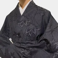 R-1509　着物　紬　絹　袷　裄66センチ　身丈(背)162センチ　レディース