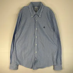 古着 ブルックスブラザーズ Brooks Brothers 鹿の子 長袖シャツ ロゴ 刺繍 REGENT ボタンダウン M  ブルー系 ストライプ メンズ