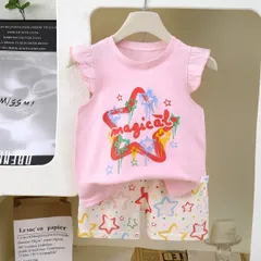 子供用無袖セット ピンクスター柄 柔軟綿素材 日常・プレイ用
