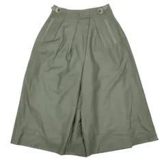 美品 LANVIN en Bleu ランバン オンブルー ウール タック ワイド ガウチョ パンツ フレアシルエット ボトムス 36 カーキ レディース 古着 中古 USED