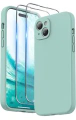 ★iPhone15 plus用ケース シリコン,フィルム付き ストラップ付き 6.7インチ対応(2023) 携帯ケース iPhone15プラス(カメラの全面保護) 耐衝撃 超軽量 指紋防止 全面保護 iPhone15 plus用ソフトカバー (ミントグリーン)