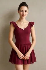 H600コットン系ワインレッド女子ダンスバレエレオタード♪レッスンや撮影用にも♪ガースサイズ約48cm