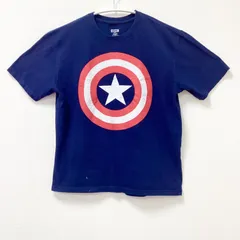 古着　MARVEL　マーベル　キャプテンアメリカ　アメコミ　半袖Tシャツ　ユニセックス　Lサイズ　クルーネック　混紡　ネイビー　紺　映画　シネマ