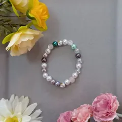 パール調＆メタリックビーズブレスレット（16cm）／ハンドメイド・上品＆カラフル