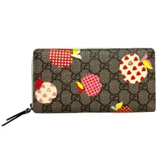 グッチ　GUCCI　GGスプリーム　レ・ポムアラウンドウォレット　663924　アップル　プリント　長財布　レディース　美品