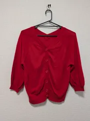 美品Samansa Mos2 blue サマンサモスモス カーディガン Vネック レッド 赤 M シンプル