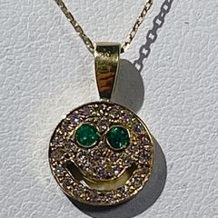 k18スマイリーフェイス ダイヤモンドエメラルドペンダントNO25-2455 k18スマイリーフェイス ダイヤモンドエメラルドペンダントNO25-2455