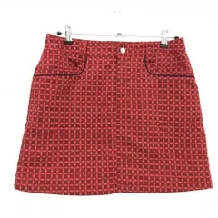 【美品】アディダス 中綿スカート レッド×ブラウン 総柄 裾色褪せ少 レディース L/G ゴルフウェア adidas