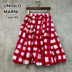 UNIQLO MARNI バルーンシェイプスカート XS 赤 レッド ピンク チェック柄 ギンガムチェック ボリュームスカート フレアスカート コラボ コットン ポリエステル レディース 2022年 ★ ■■