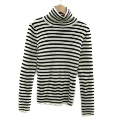 オリーブデオリーブ OLIVE des OLIVE リブニット カットソー 長袖 タートルネック ボーダー柄 オフホワイト 黒 ブラック /YS23