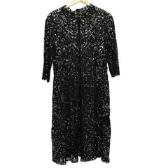 DAMAcollection(ダーマコレクション) ワンピース サイズ42 L レディース美品  - 黒 クルーネック/半袖/ロング/総レース/CHRISCELINコラボ