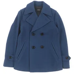 美品□BURBERRY BLACK LABEL バーバリーブラックレーベル ウール ロゴボタン ダブルブレストジャケット ピーコート ブルー S 正規品 メンズ
