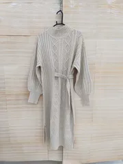 【未使用】【サイズは商品説明参照】ニットワンピース レディース 秋冬 ハイネックドレス 厚手 保温ゆったりカジュアルお出かけ/ ホワイト/ フリーサイズ Y - 284