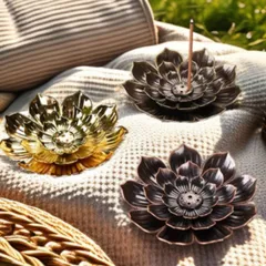 蓮の花 香皿 香立て 合金製 インテリア お香立て 線香立て 3層/2層 金色 赤銅色 青銅色 卓上 仏具 アロマ