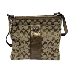 COACH(コーチ) ショルダーバッグ シグネチャー柄,ヘリテージ カーキ×ブロンズ 型押し加工/斜めがけ レザー
