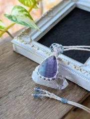 ☆マルチカラーフローライト・フローライト☆マクラメ編みネックレス 481・マクラメネックレス