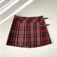 BURBERRY BLUE LABEL バーバリーブルーレーベル  Y2K 平成ギャル ノバチェック 牛革ベルト フリンジ プリーツ ラップ 巻き ミニスカート
