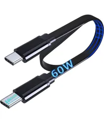 平らな USB-C to USB-C PD 60W 3A 急速充電データ同期コード Type C ケーブル [10mm延長ロングコネクタ] - (1M x 1)