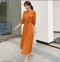 長袖  ワンピース プリーツ プリーツワンピース レディース 春 夏 秋 冬 ロング マキシ ロングワンピース マキシワンピース シャーリング 綺麗 大きいサイズ きれいめ おしゃれ シフォン 通勤 入園式xz0523