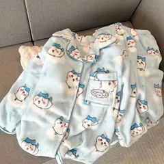 ちいかわ　裏起毛パジャマ　ブルー