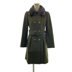 Paul Smith / ポールスミス | BLACK LABEL / ブラックレーベル ウール ベルテッド ダブルコート / ファー着脱可 | 38 | オリーブ | レディース