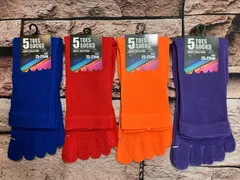 送料無料！『４足組』足底サポートでしっかりフィット！鮮やかなビビットカラー！綿混５本指 クルー丈ソックス